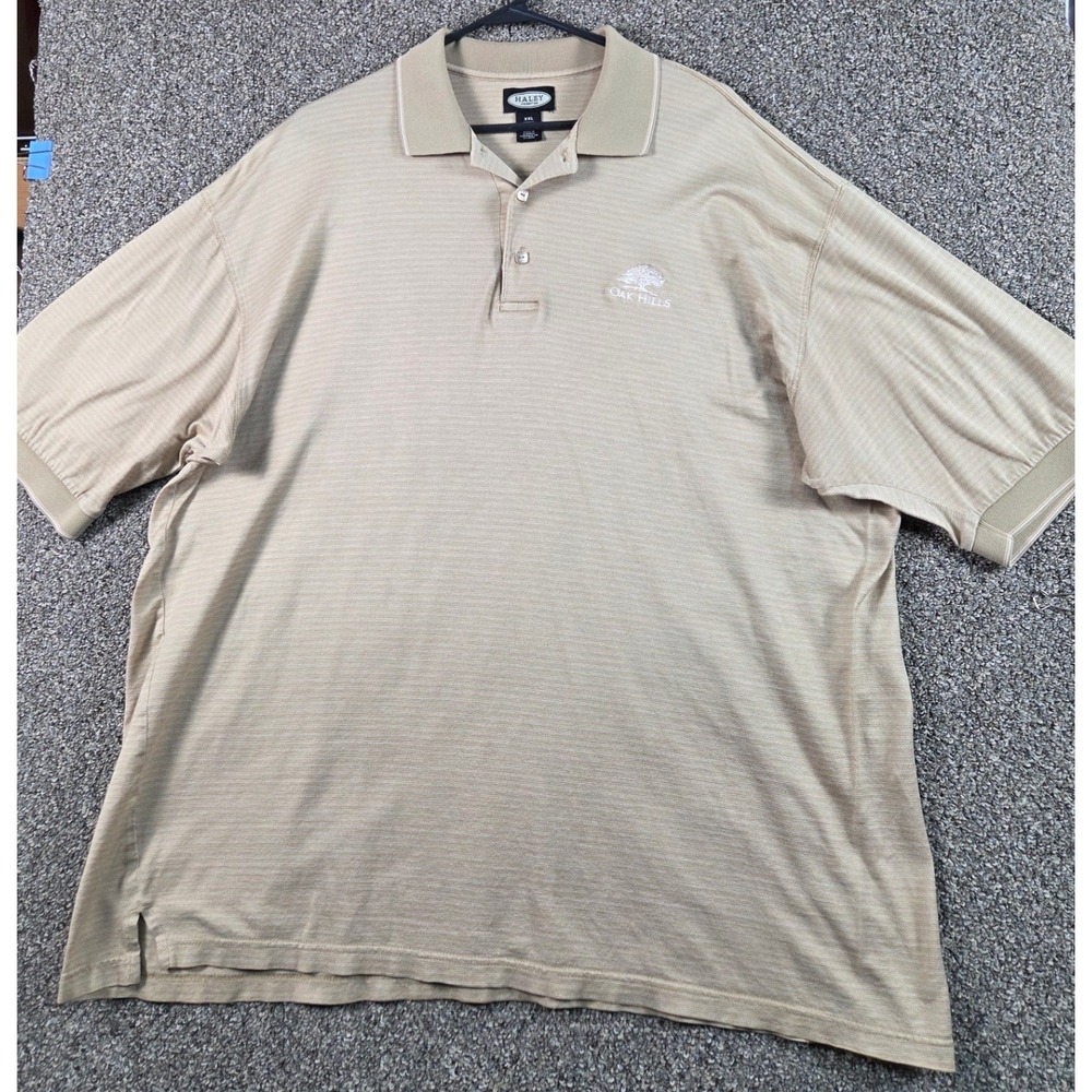 Haley Reserve Golf Shirt Mens XXL Tan Striped 100%‎ Cotton Athletic Oak Hills